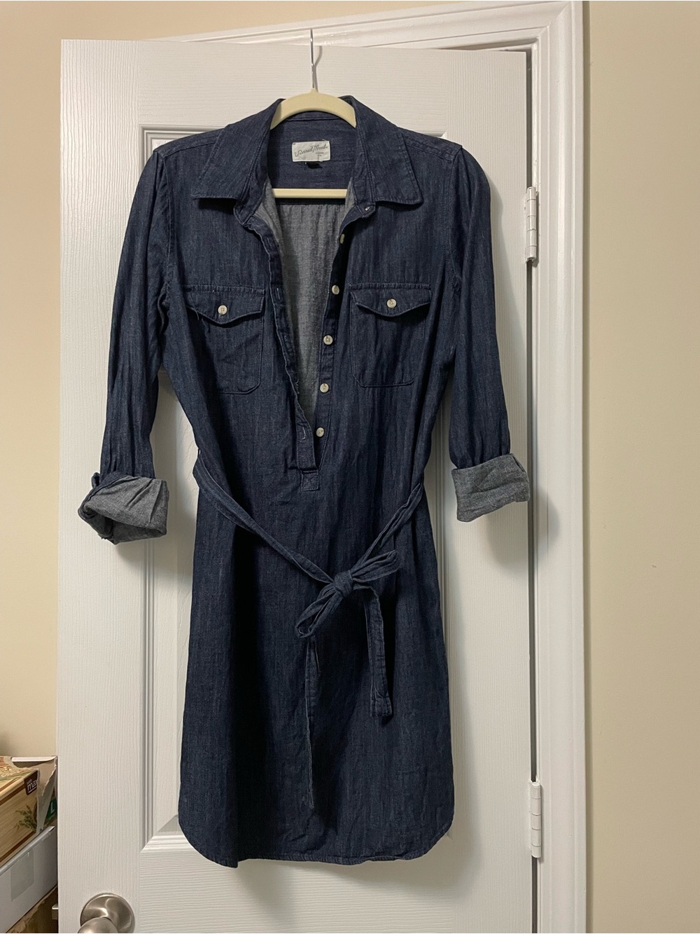 Universal Thread Indigo Chambray Long-Sleeve Shirt Dress with Tie Waist - Picture 4 of 6